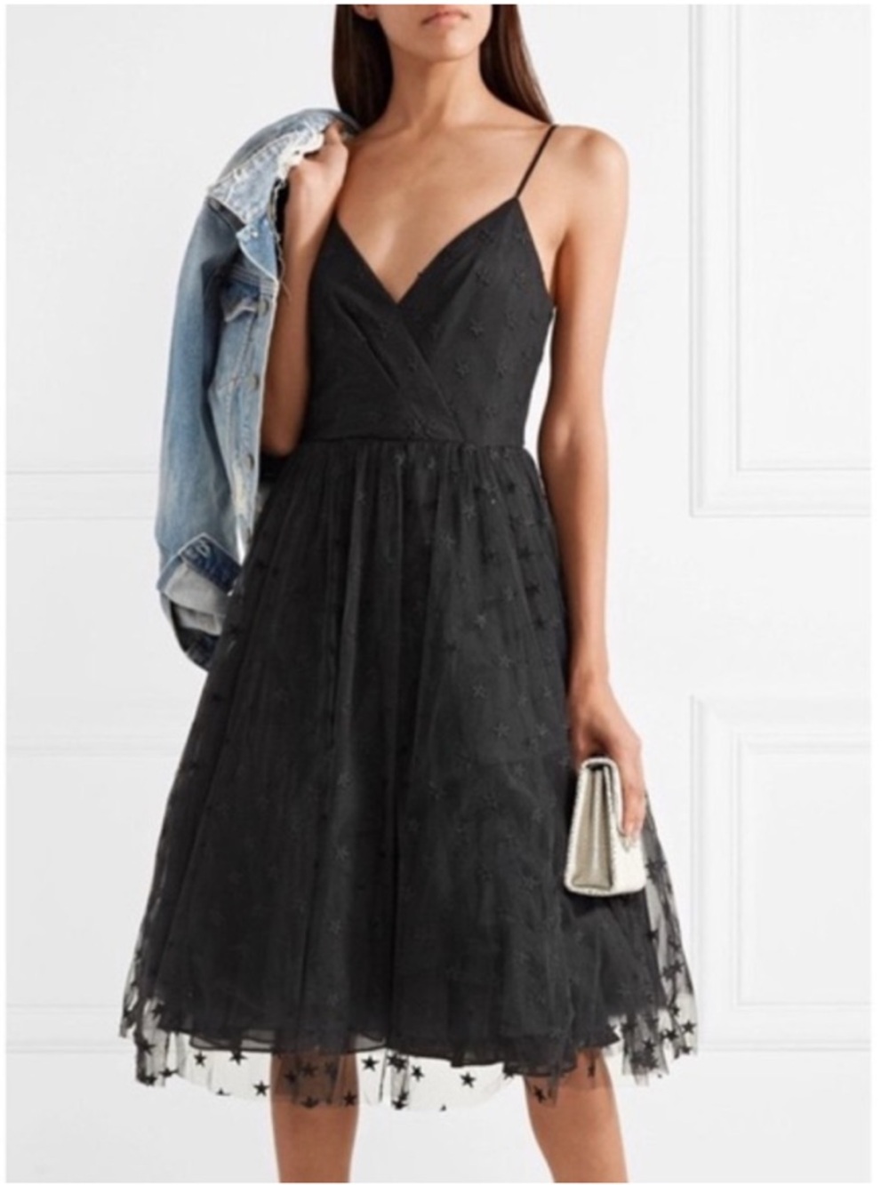 J. Crew Black Embroidered Star Tulle Dress Size 6 Party Prom Feminine NEW